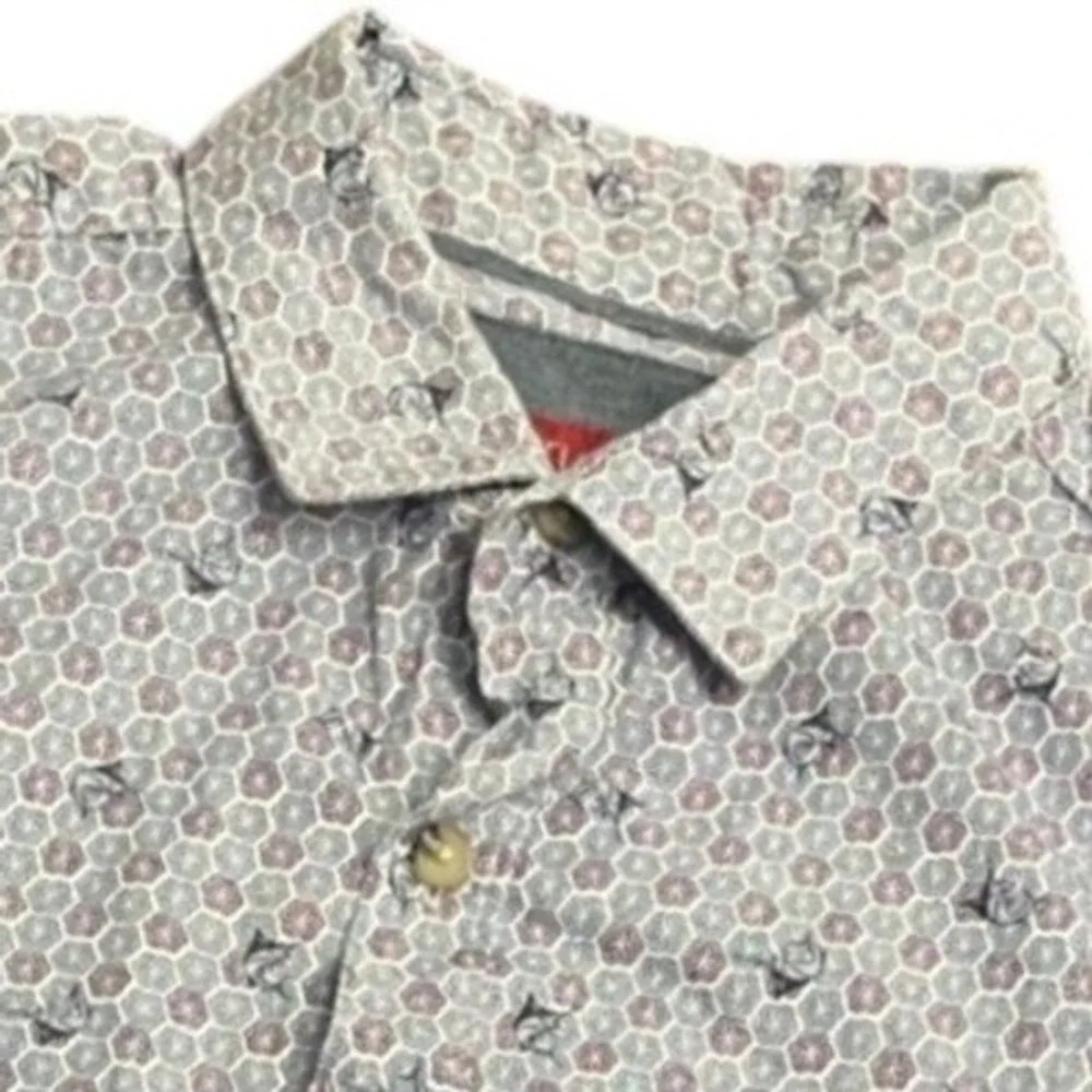 Bruno Milano Men Modern Fit Short Sleeve Button Down Shirt Blue Purple Geometric